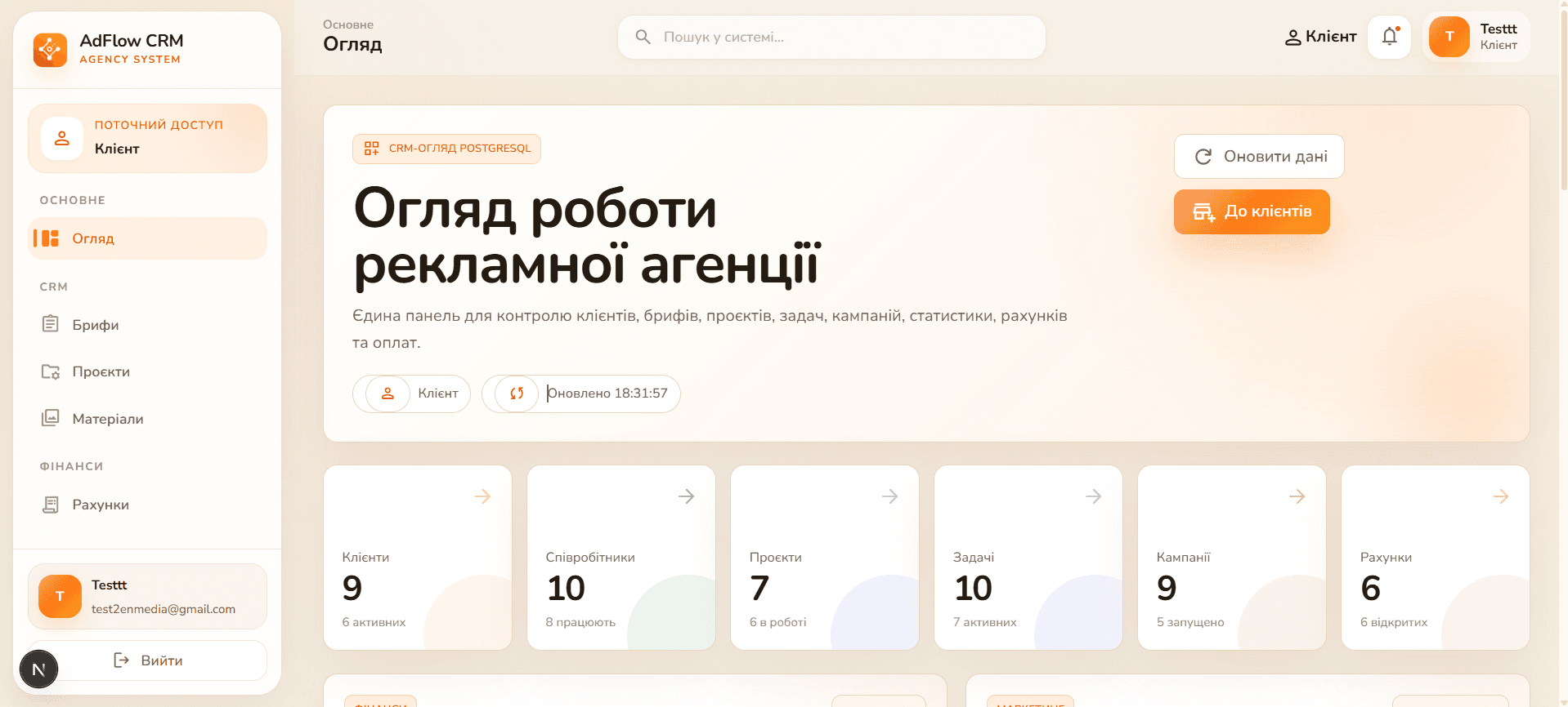 Панель керування AdFlow CRM